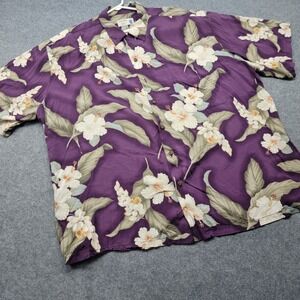 Iolani Mens  3XL Tropical Floral Short Sleeve Hawaiian Shirt Purple flower USA